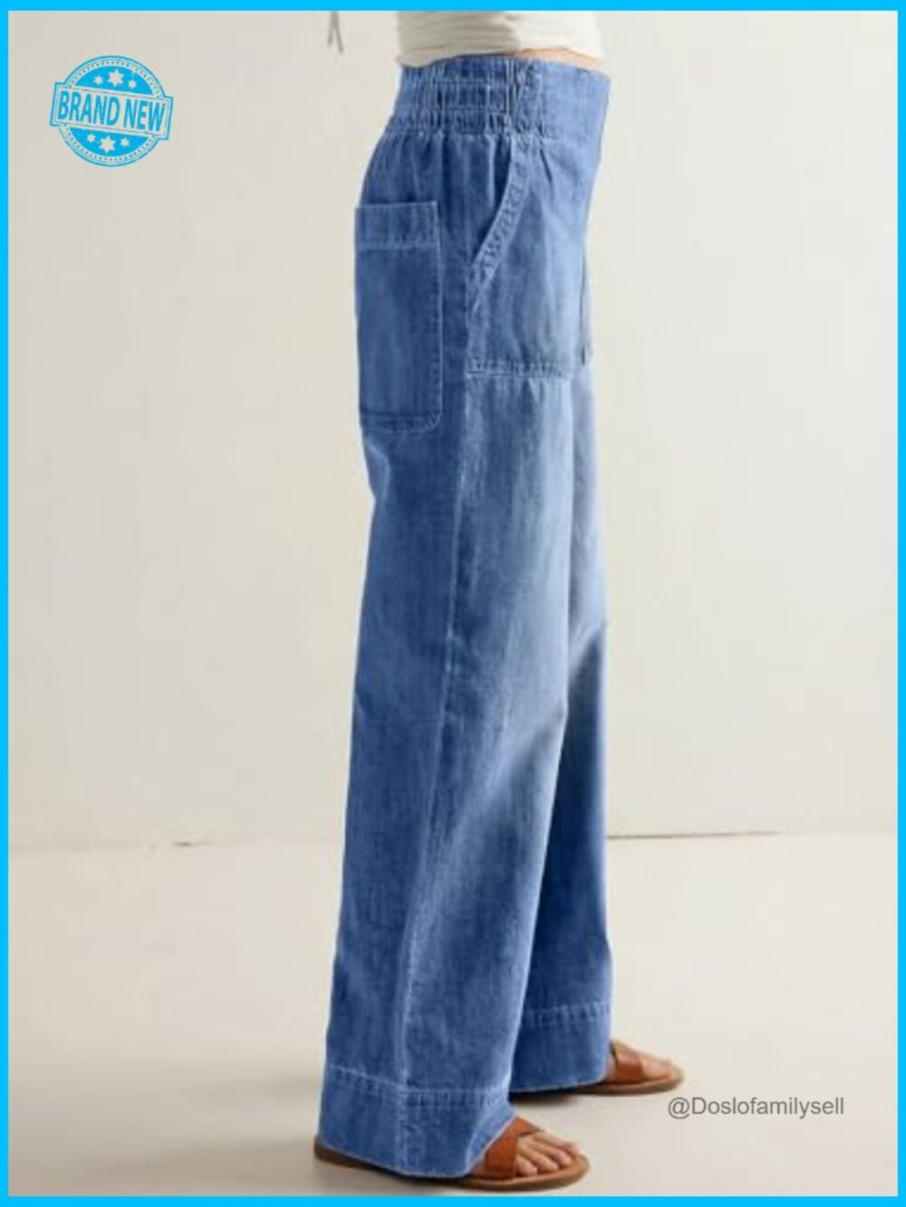 Wide Leg Jeans Soft Baggy Low Rise Elastic Waist Pull On Denim Pants Y2K - Picture 3 of 7